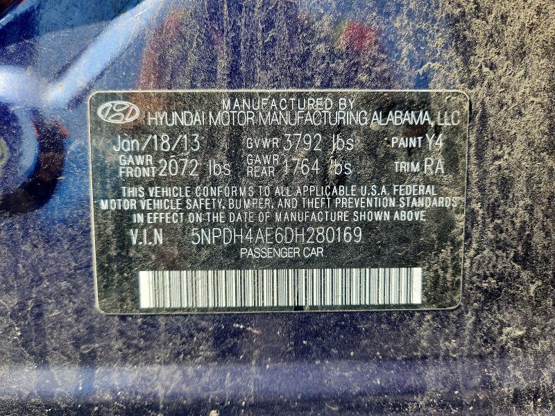 Продаж на аукціоні авто 2013 Hyundai Elantra, vin: 5NPDH4AE6DH280169, номер лоту: 62009706