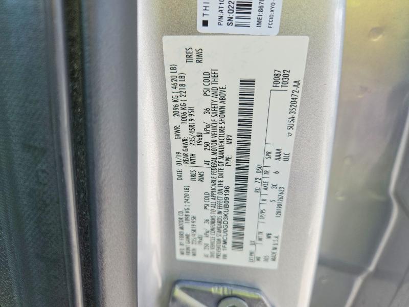 2019 Ford Escape მანქანა იყიდება აუქციონზე, vin: 1FMCU0GD3KUB09196, აუქციონის ნომერი: 62722076