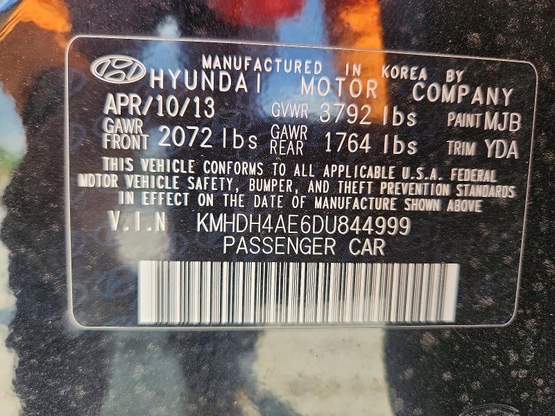 2013 Hyundai Elantra მანქანა იყიდება აუქციონზე, vin: KMHDH4AE6DU844999, აუქციონის ნომერი: 61329886