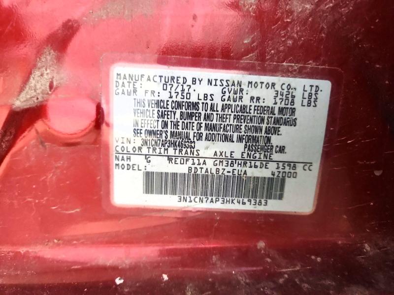 2017 Nissan Versa მანქანა იყიდება აუქციონზე, vin: 3N1CN7AP3HK469383, აუქციონის ნომერი: 60351366