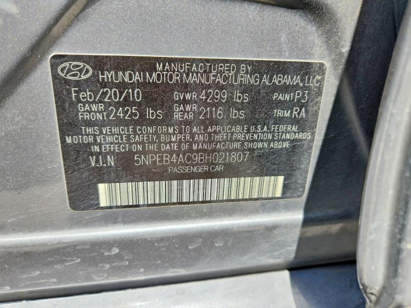 2011 Hyundai Sonata მანქანა იყიდება აუქციონზე, vin: 5NPEB4AC9BH021807, აუქციონის ნომერი: 59996816