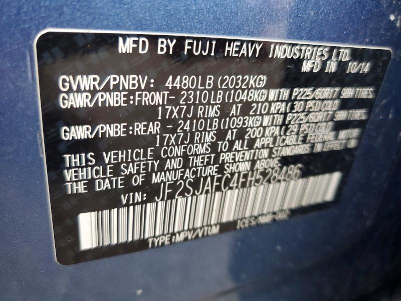 Aukcja sprzedaży 2015 Subaru Forester, vin: JF2SJAFC4FH528486, numer aukcji: 61714836
