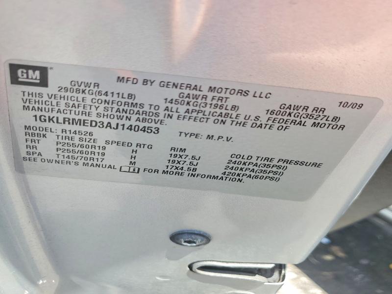 62134656 :رقم المزاد ، 1GKLRMED3AJ140453 vin ، 2010 Gmc Acadia مزاد بيع