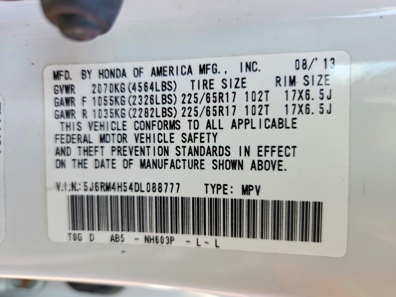 2013 Honda Cr-v მანქანა იყიდება აუქციონზე, vin: 5J6RM4H54DL088777, აუქციონის ნომერი: 62313306