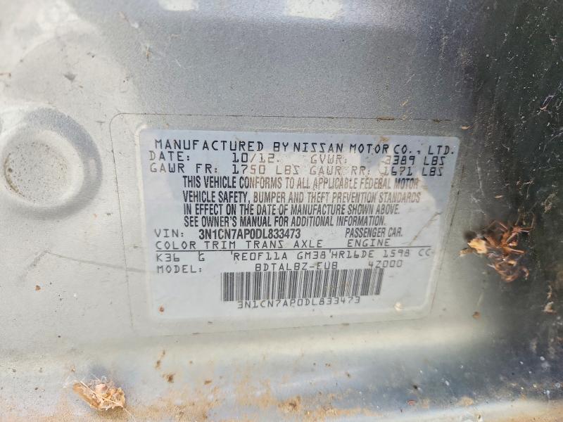 Aukcja sprzedaży 2013 Nissan Versa, vin: 3N1CN7AP0DL833473, numer aukcji: 60522936