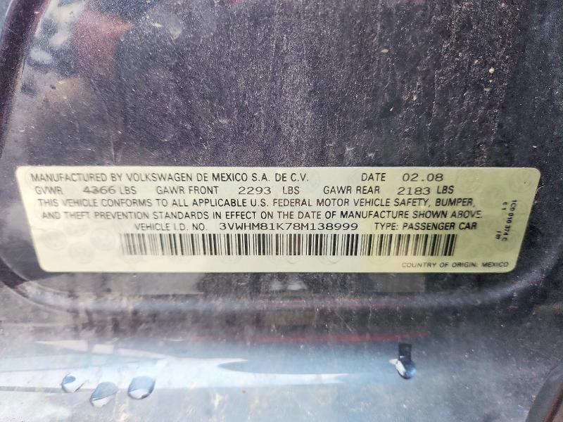 Aukcja sprzedaży 2008 Volkswagen Jetta, vin: 3VWHM81K78M138999, numer aukcji: 59664126