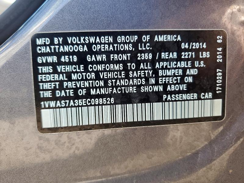Aukcja sprzedaży 2014 Volkswagen Passat, vin: 1VWAS7A35EC098526, numer aukcji: 60565916