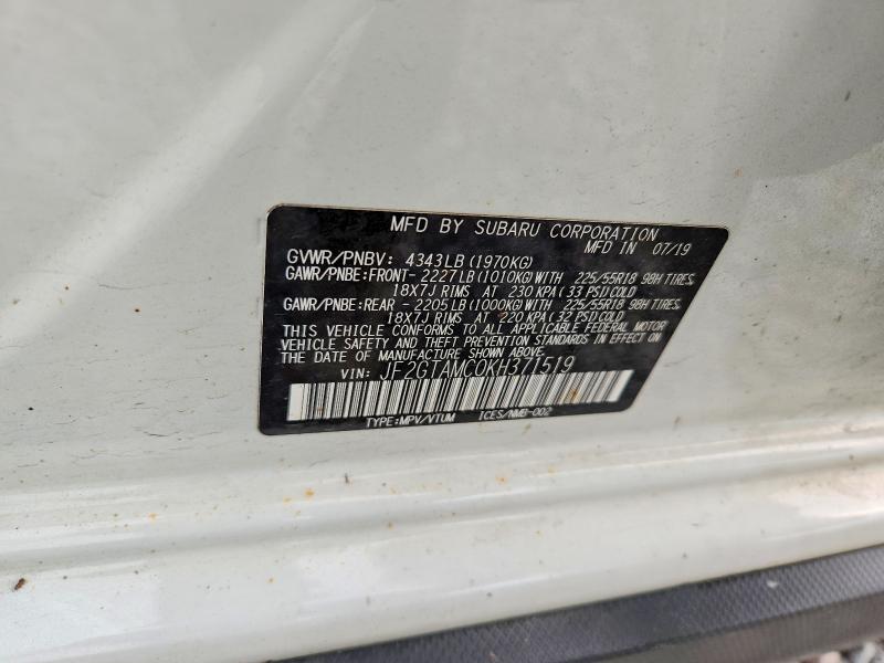 62593416 :رقم المزاد ، JF2GTAMC0KH371519 vin ، 2019 Subaru Crosstrek مزاد بيع