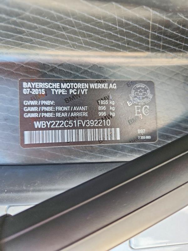 2015 Bmw I8 მანქანა იყიდება აუქციონზე, vin: WBY2Z2C51FV392210, აუქციონის ნომერი: 61066656