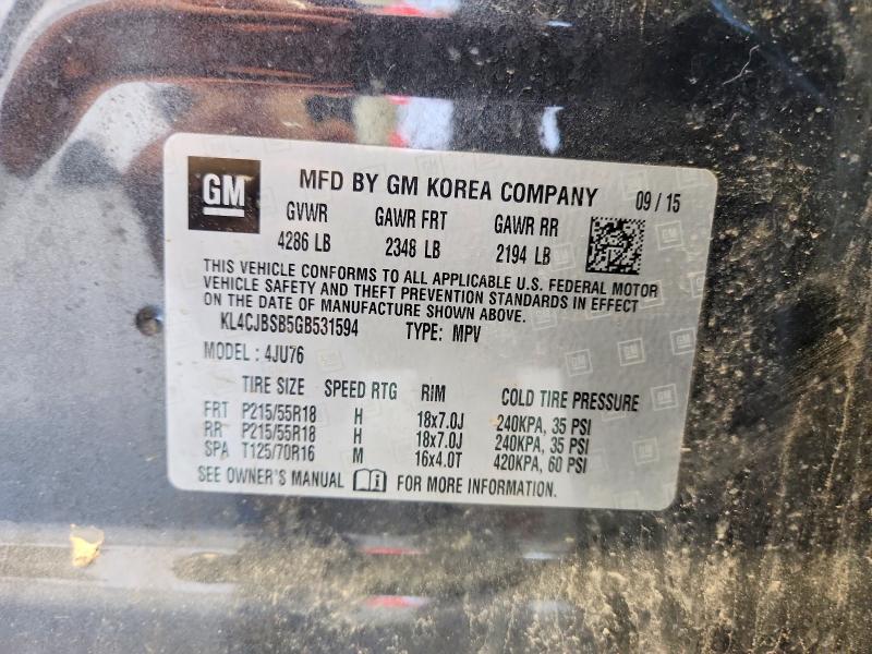 2016 Buick Encore მანქანა იყიდება აუქციონზე, vin: KL4CJBSB5GB531594, აუქციონის ნომერი: 61416906