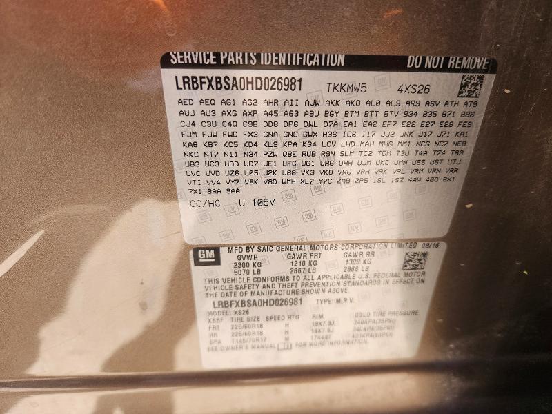 Aukcja sprzedaży 2017 Buick Envision, vin: LRBFXBSA0HD026981, numer aukcji: 62907616