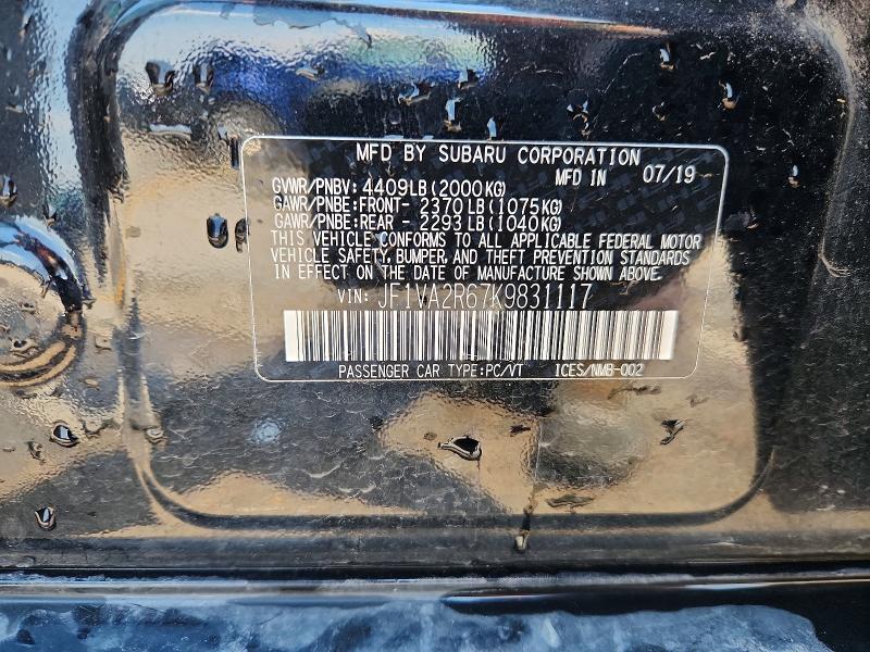 Продажа на аукционе авто 2019 Subaru Wrx, vin: JF1VA2R67K9831117, номер лота: 59392246