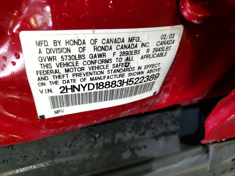62813136 :رقم المزاد ، 2HNYD18883H522389 vin ، 2003 Acura Mdx مزاد بيع