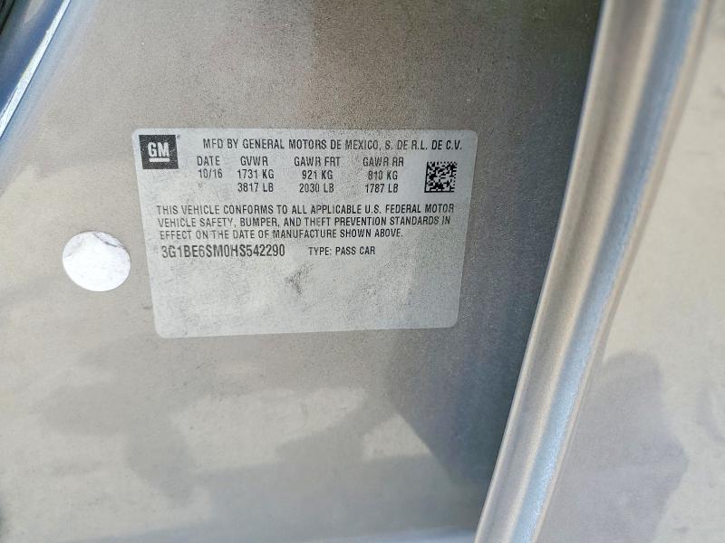 Aukcja sprzedaży 2017 Chevrolet Cruze, vin: 3G1BE6SM0HS542290, numer aukcji: 59551956