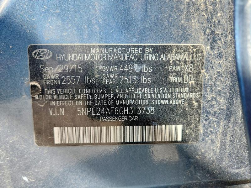 60864076 :رقم المزاد ، 5NPE24AF6GH313738 vin ، 2016 Hyundai Sonata مزاد بيع