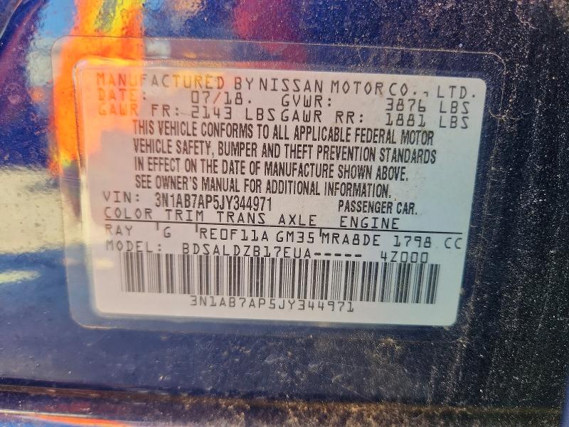 Aukcja sprzedaży 2018 Nissan Sentra, vin: 3N1AB7AP5JY344971, numer aukcji: 59100516
