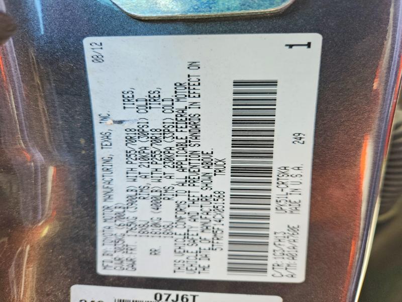 60486226 :رقم المزاد ، 5TFRM5F14CX051568 vin ، 2012 Toyota Tundra مزاد بيع