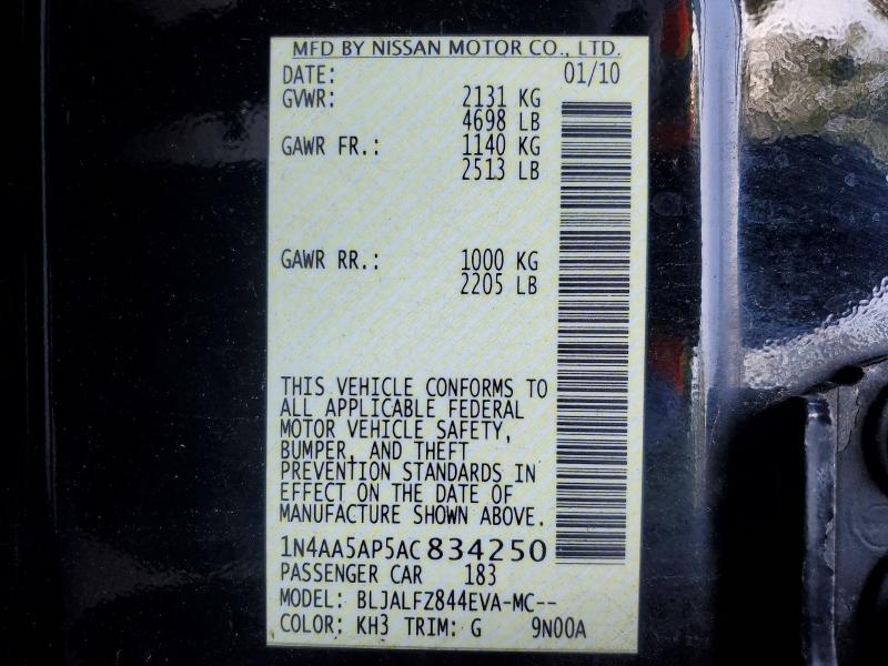2010 Nissan Maxima მანქანა იყიდება აუქციონზე, vin: 1N4AA5AP5AC834250, აუქციონის ნომერი: 60432196