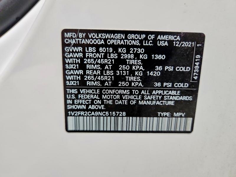 Продажа на аукционе авто 2022 Volkswagen Atlas, vin: 1V2FR2CA9NC515728, номер лота: 60788426