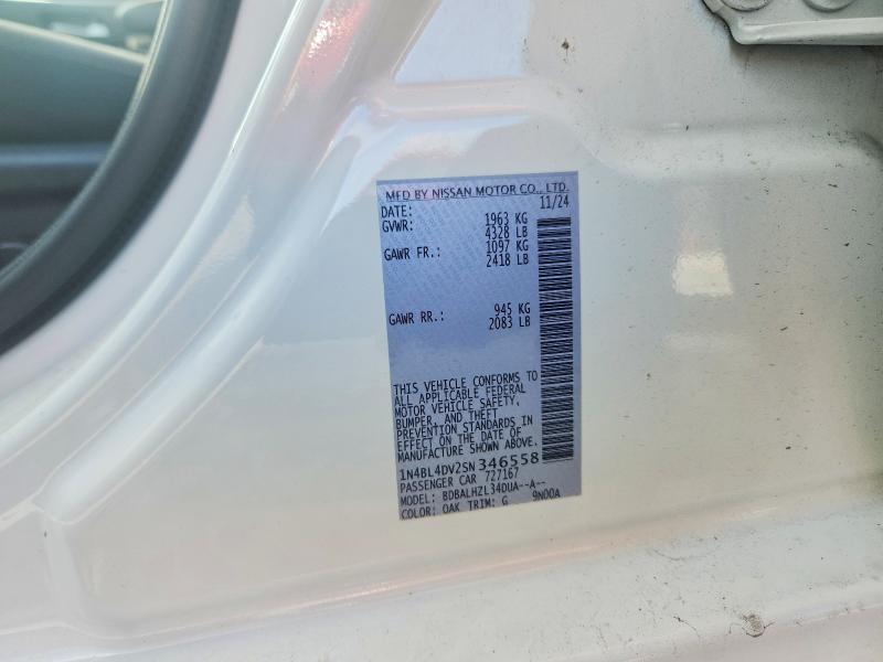 2025 Nissan Altima მანქანა იყიდება აუქციონზე, vin: 1N4BL4DV2SN346558, აუქციონის ნომერი: 60970226