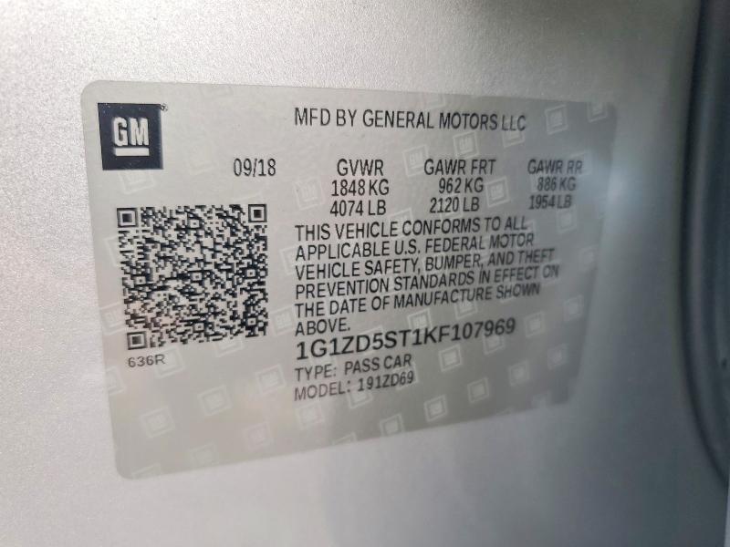 2019 Chevrolet Malibu მანქანა იყიდება აუქციონზე, vin: 1G1ZD5ST1KF107969, აუქციონის ნომერი: 61588896