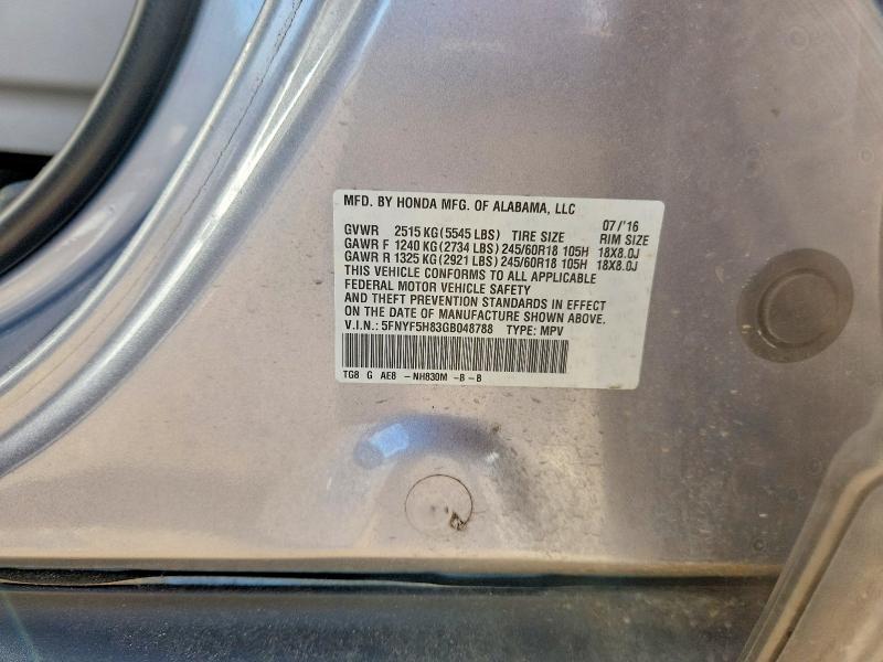 Aukcja sprzedaży 2016 Honda Pilot, vin: 5FNYF5H83GB048788, numer aukcji: 60089946