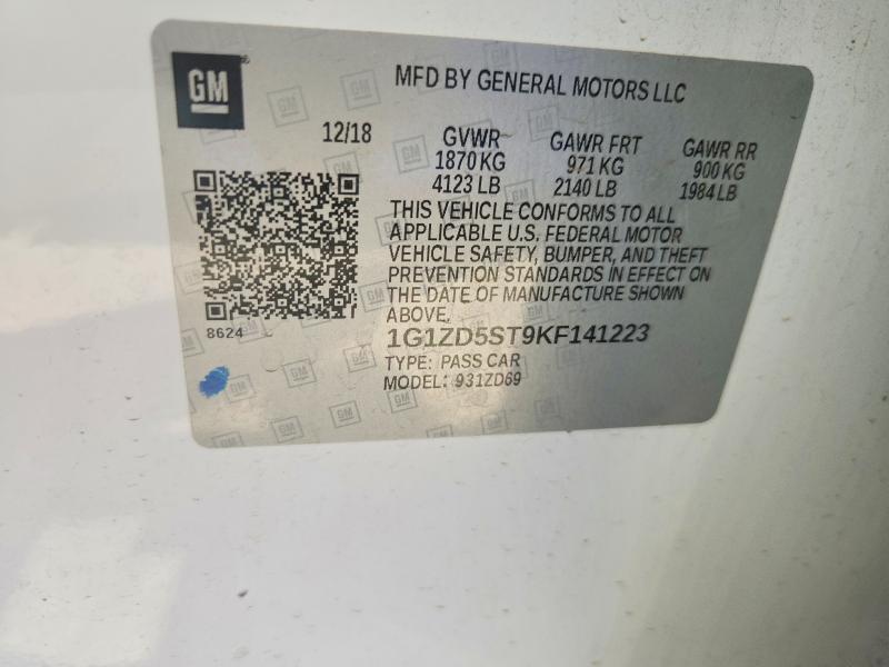 2019 Chevrolet Malibu მანქანა იყიდება აუქციონზე, vin: 1G1ZD5ST9KF141223, აუქციონის ნომერი: 60985736