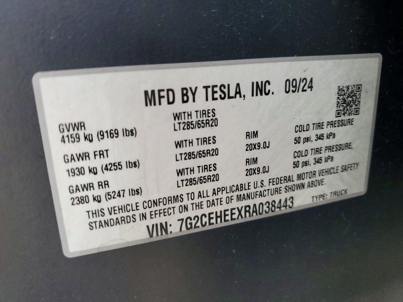 63221046 :رقم المزاد ، 7G2CEHEEXRA038443 vin ، 2024 Tesla Cybertruck مزاد بيع