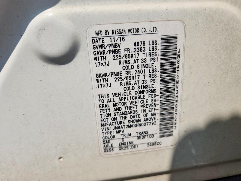 61424826 :رقم المزاد ، JN8AT2MV3HW007292 vin ، 2017 Nissan Rogue مزاد بيع