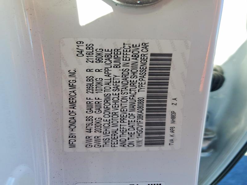 Продажа на аукционе авто 2019 Honda Accord, vin: 1HGCV1F38KA080880, номер лота: 60068686