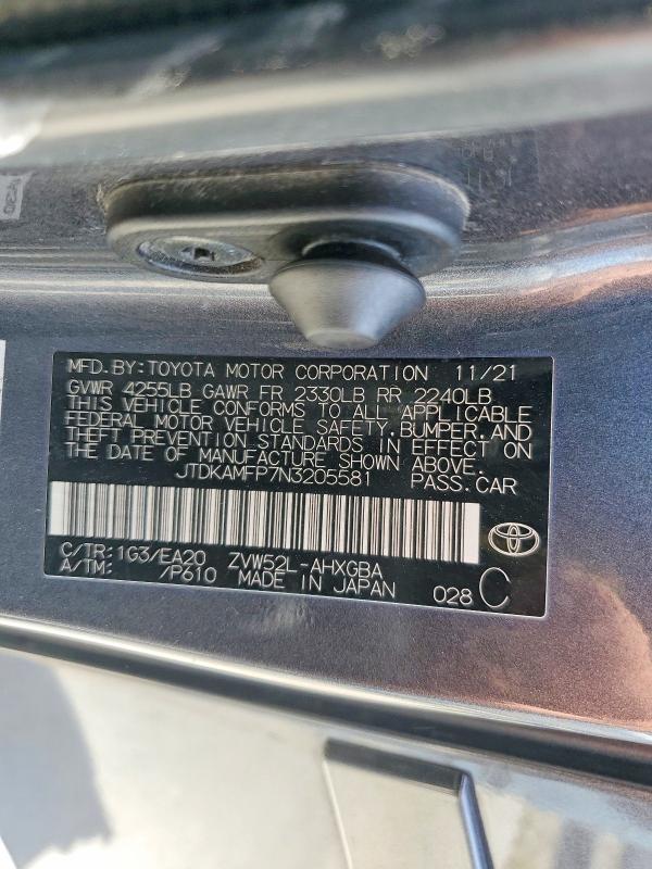 2022 Toyota Prius Prime მანქანა იყიდება აუქციონზე, vin: JTDKAMFP7N3205581, აუქციონის ნომერი: 60245806