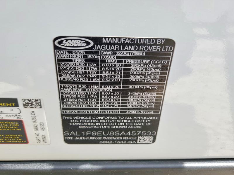 2025 Land Rover Range Rover Sport მანქანა იყიდება აუქციონზე, vin: SAL1P9EU8SA457533, აუქციონის ნომერი: 56446636