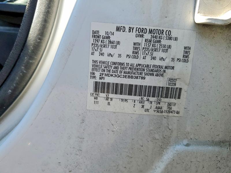 61342776 :رقم المزاد ، 2FMDK3GC3EBB38789 vin ، 2014 Ford Edge مزاد بيع