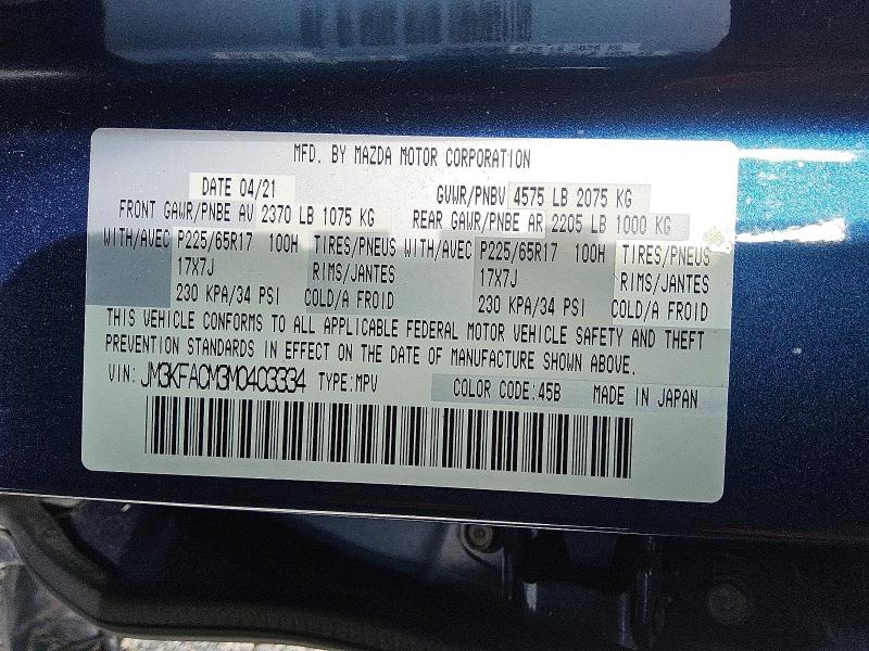 Aukcja sprzedaży 2021 Mazda Cx-5, vin: JM3KFACM3M0403334, numer aukcji: 62881006