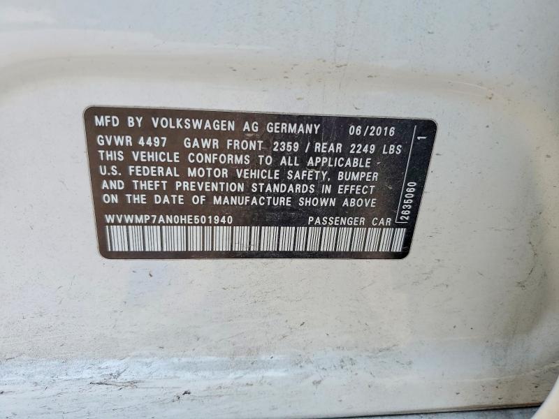 62670276 :رقم المزاد ، WVWMP7AN0HE501940 vin ، 2017 Volkswagen Cc مزاد بيع