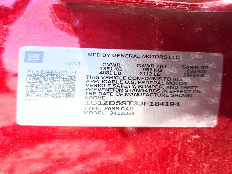 Aukcja sprzedaży 2018 Chevrolet Malibu, vin: 1G1ZD5ST3JF184194, numer aukcji: 56940826