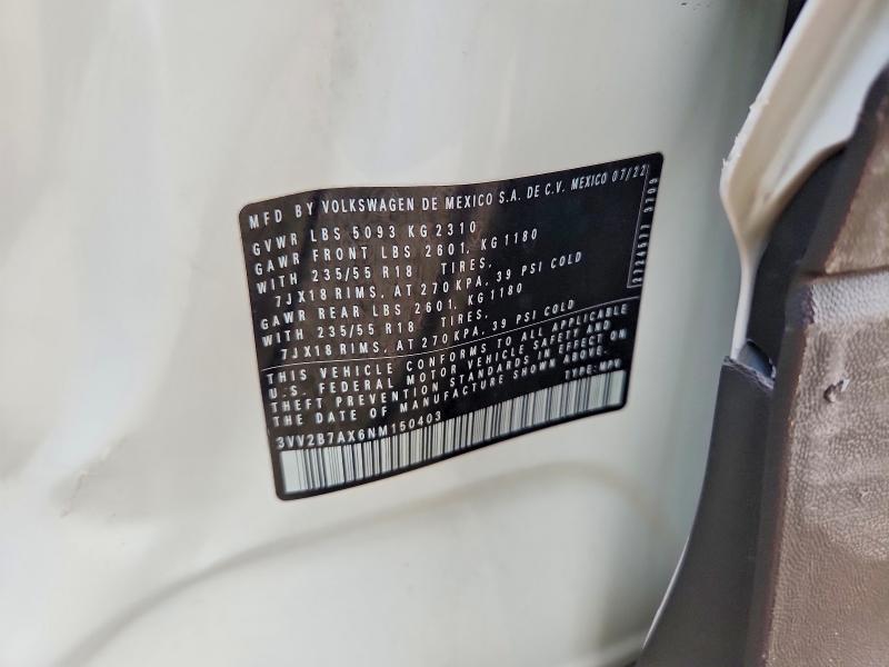 59381026 :رقم المزاد ، 3VV2B7AX6NM150403 vin ، 2022 Volkswagen Tiguan مزاد بيع