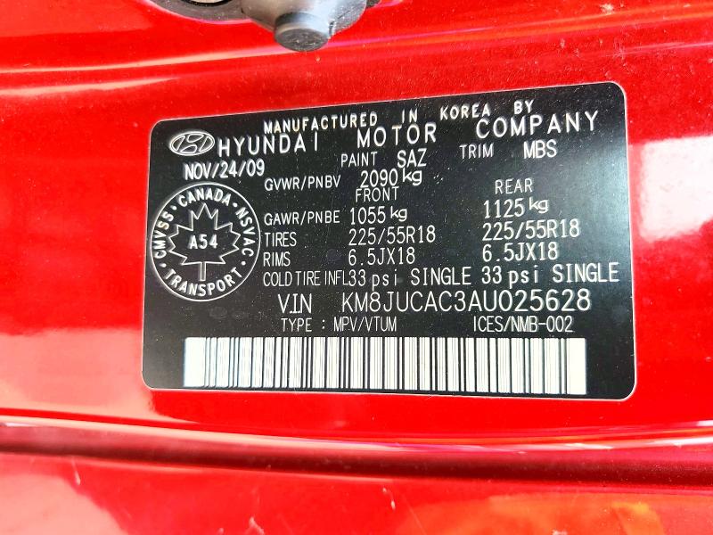 Aukcja sprzedaży 2010 Hyundai Tucson, vin: KM8JUCAC3AU025628, numer aukcji: 61006626