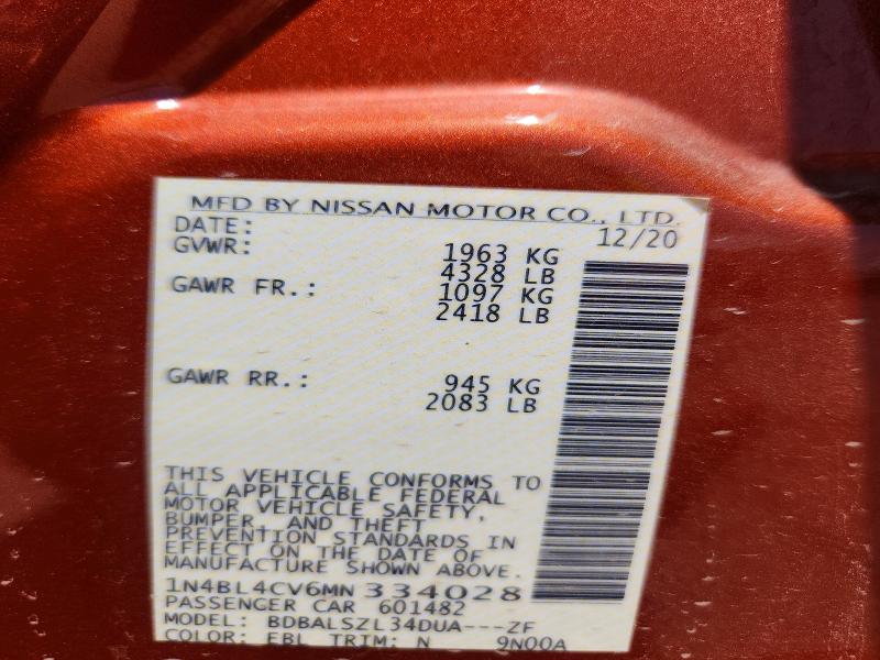 2021 Nissan Altima მანქანა იყიდება აუქციონზე, vin: 1N4BL4CV6MN334028, აუქციონის ნომერი: 61927976