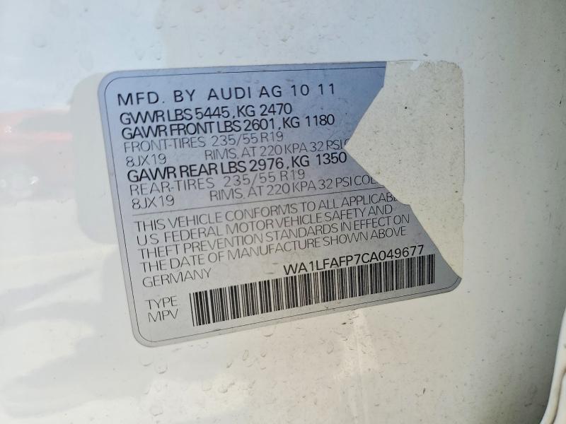 Продаж на аукціоні авто 2012 Audi Q5, vin: WA1LFAFP7CA049677, номер лоту: 60698216