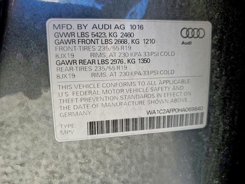 Aukcja sprzedaży 2017 Audi Q5, vin: WA1C2AFP0HA069840, numer aukcji: 60525476