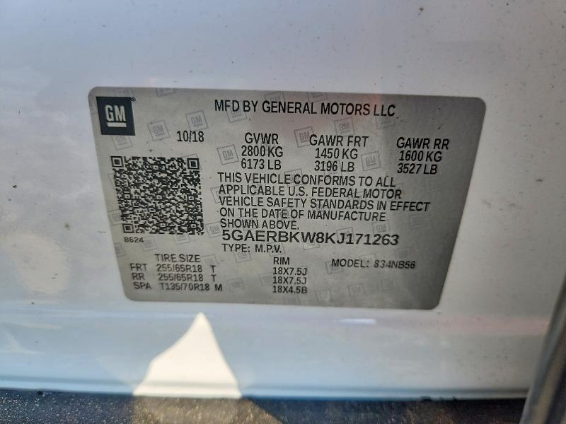 2019 Buick Enclave მანქანა იყიდება აუქციონზე, vin: 5GAERBKW8KJ171263, აუქციონის ნომერი: 59675766