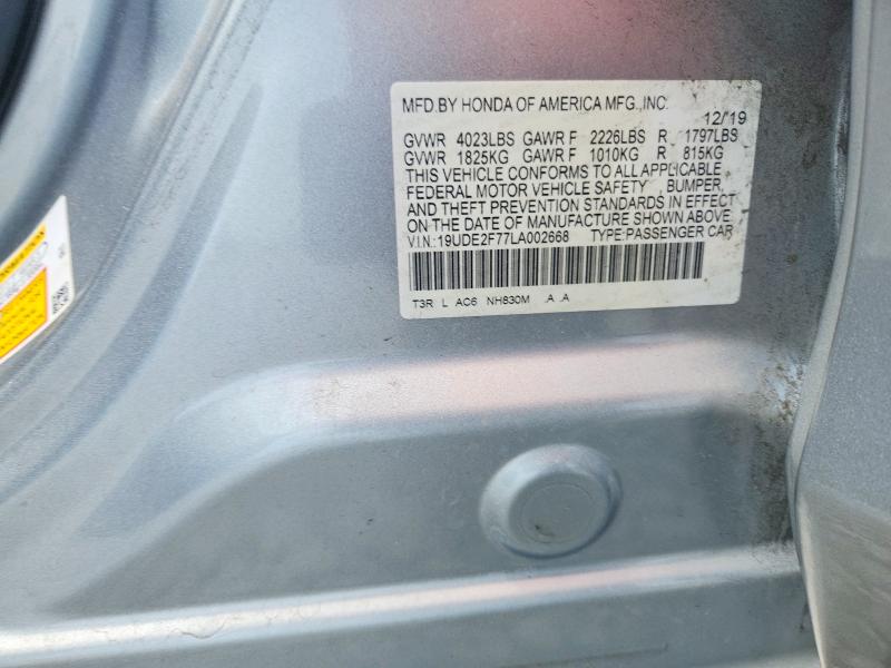 60396886 :رقم المزاد ، 19UDE2F77LA002668 vin ، 2020 Acura Ilx مزاد بيع