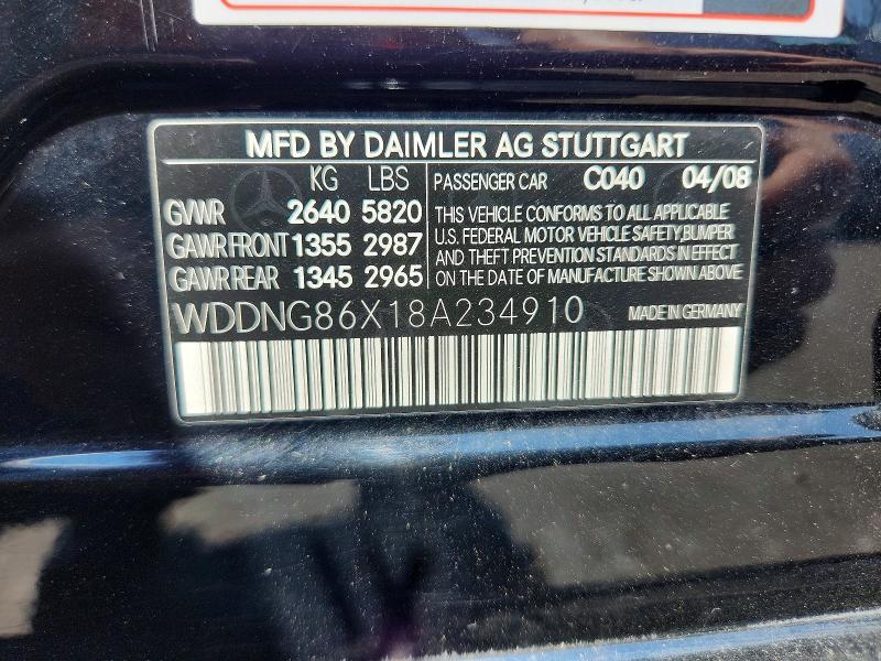 62349986 :رقم المزاد ، WDDNG86X18A234910 vin ، 2008 Mercedes-benz S مزاد بيع