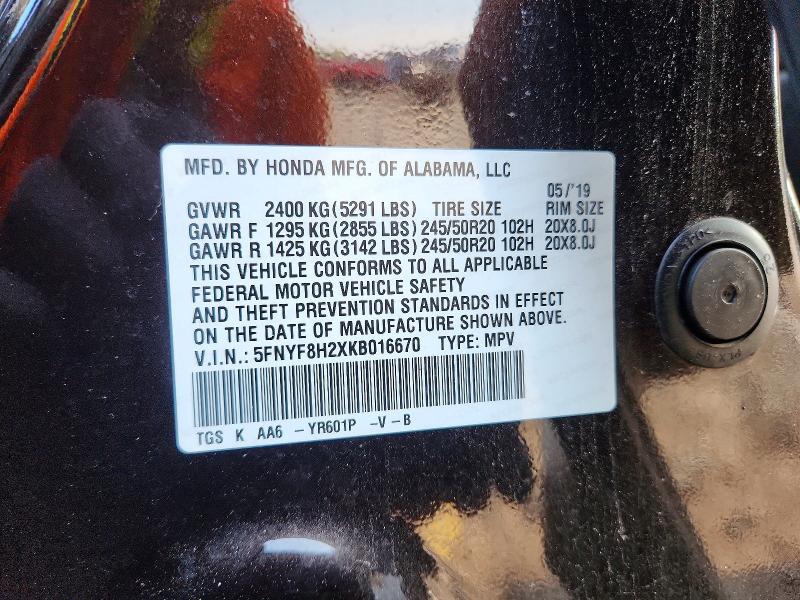 Aukcja sprzedaży 2019 Honda Passport, vin: 5FNYF8H2XKB016670, numer aukcji: 61189016