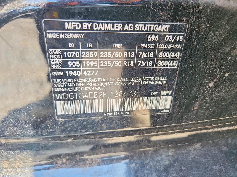 61847446 :رقم المزاد ، WDCTG4EB2FJ128473 vin ، 2015 Mercedes-benz Gla مزاد بيع