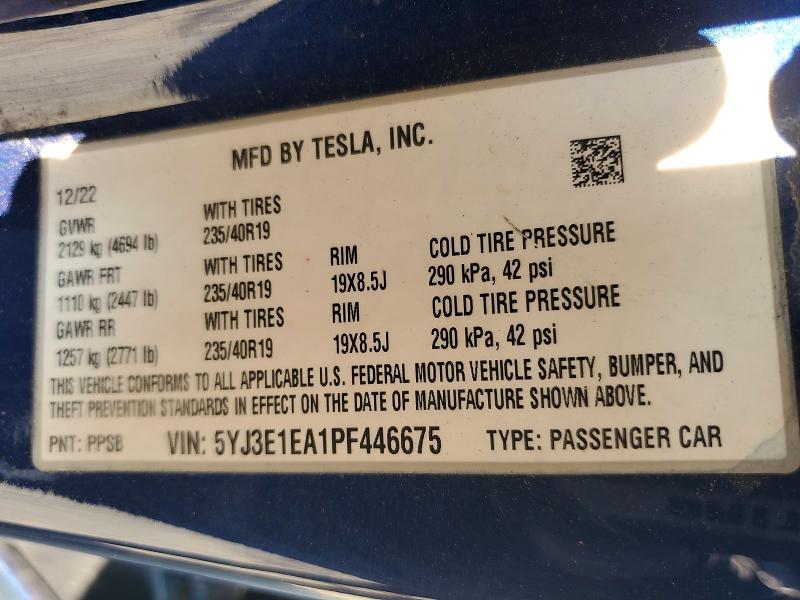 Aukcja sprzedaży 2023 Tesla Model 3, vin: 5YJ3E1EA1PF446675, numer aukcji: 63026006