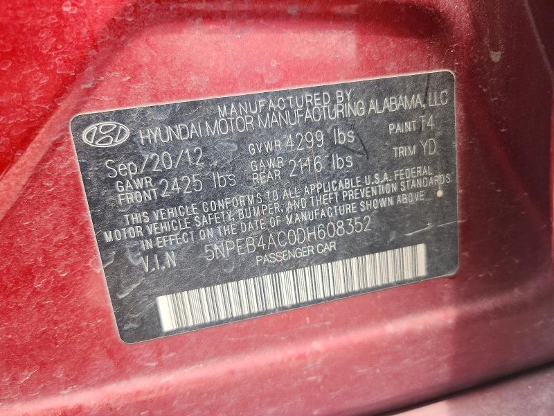61215346 :رقم المزاد ، 5NPEB4AC0DH608352 vin ، 2013 Hyundai Sonata مزاد بيع