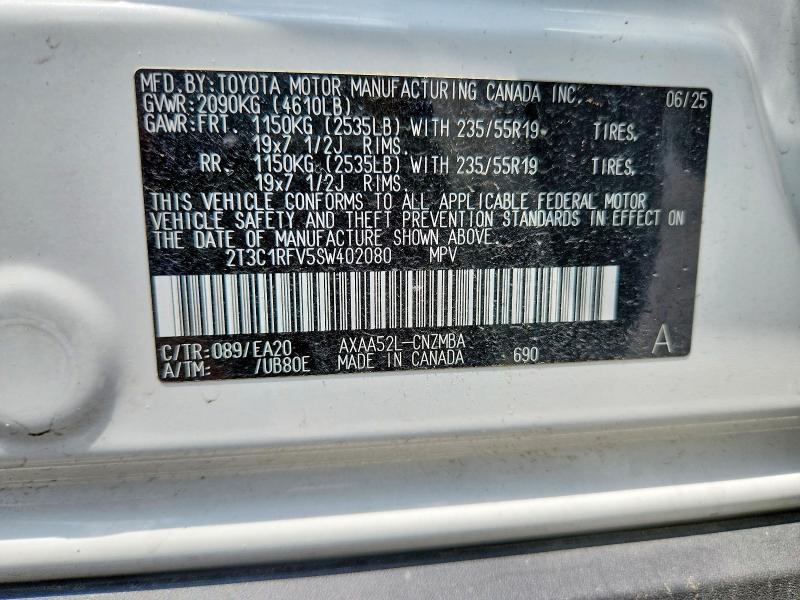 Aukcja sprzedaży 2025 Toyota Rav4, vin: 2T3C1RFV5SW402080, numer aukcji: 61951726