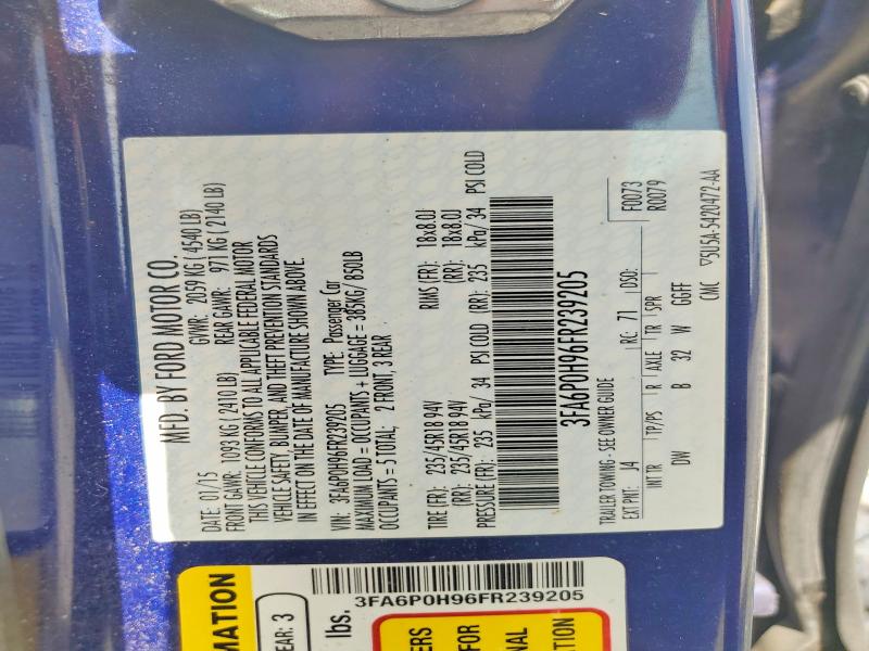 Продажа на аукционе авто 2015 Ford Fusion, vin: 3FA6P0H96FR239205, номер лота: 60058396